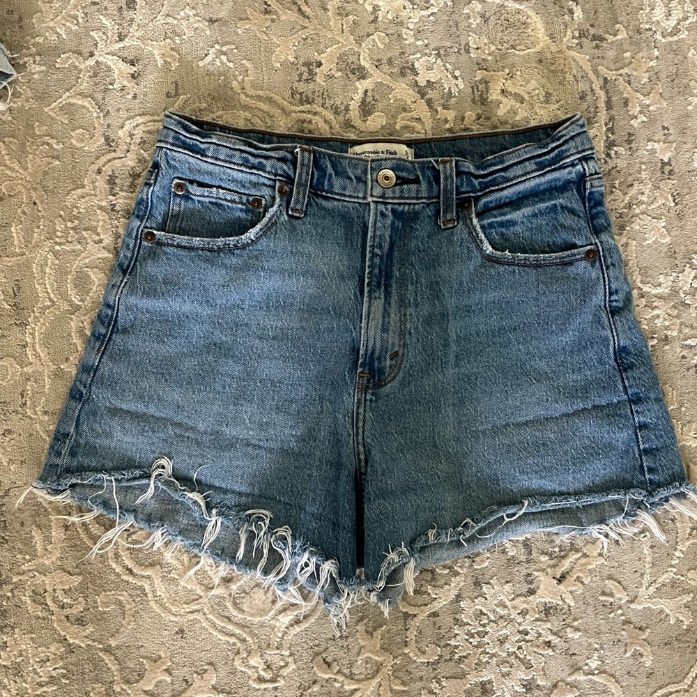 Abercrombie & Fitch Blue Jean Shorts with Distressed Hem